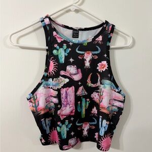 SHEIN Multicolor Western Graphic Crop Top